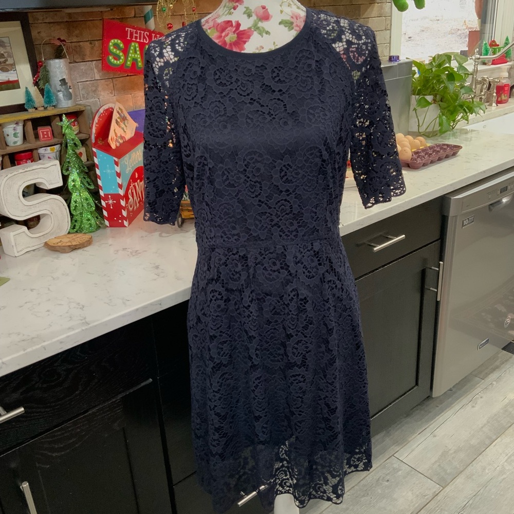 Madewell Size 10 Magnolia Lace Dress Special Occasion Navy Feminine Crochet